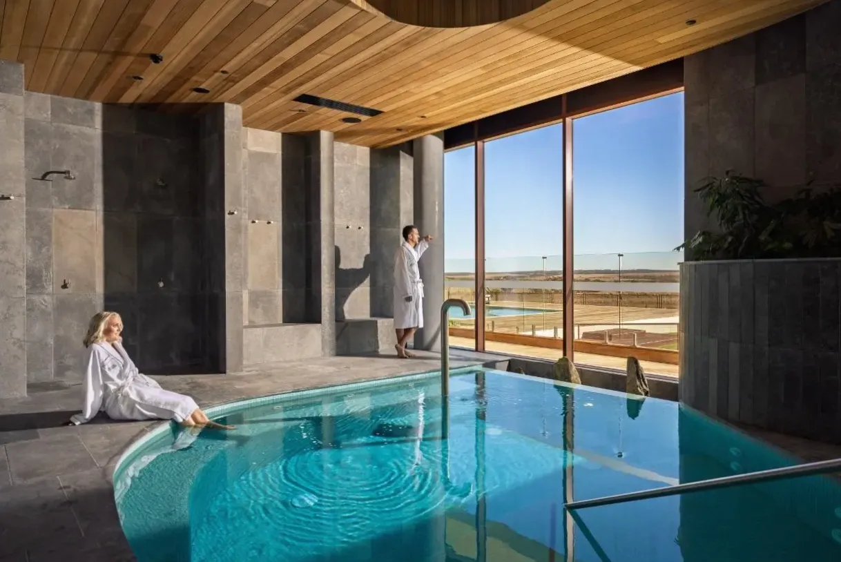 Hotel swimming pool with serene minimalist design