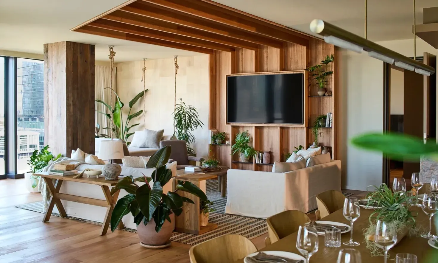 Elegant gaming lounge with table games and warm lighting